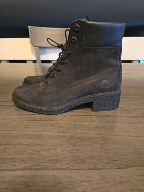 Timberland Brinda Womens Black Nubuck Leather Block Heels Ankle Boots Size 8.5